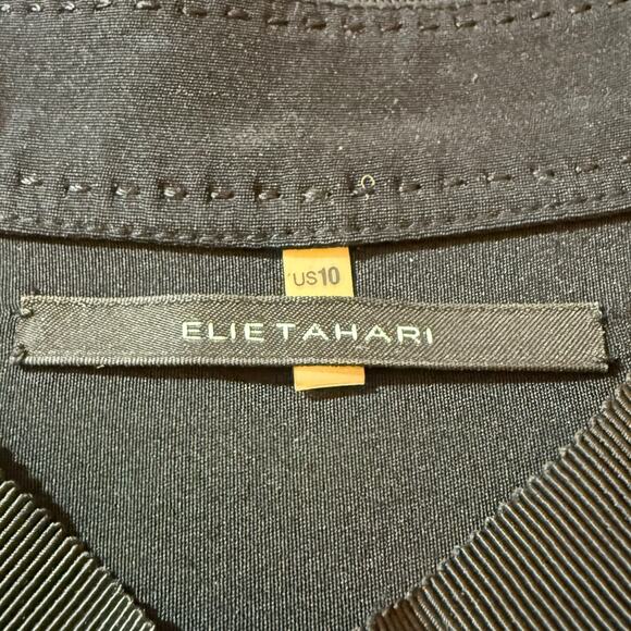 Elie Tahari Short Sleeve Dress Silk Blend Ruched Bust Snap Placket Black Size 10 - Picture 4 of 9